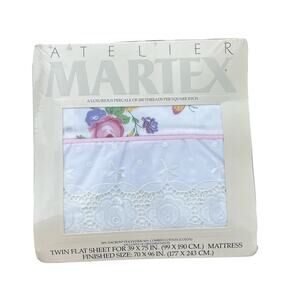 VTG Atelier Martex Twin Flat Sheet White Battersea Bouquet 39" x 57" 250 Count